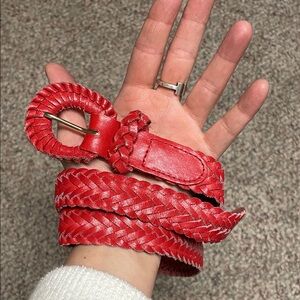 Vintage Red Braided genuine Leather Belt